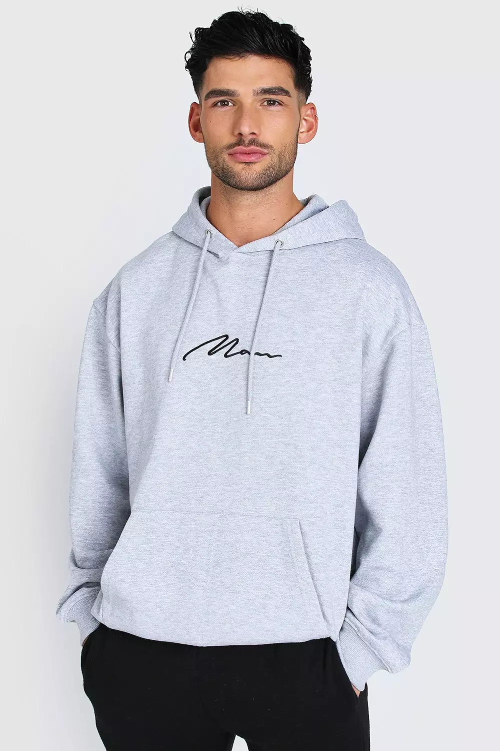 Oversized MAN Signature Over The Head Hoodie